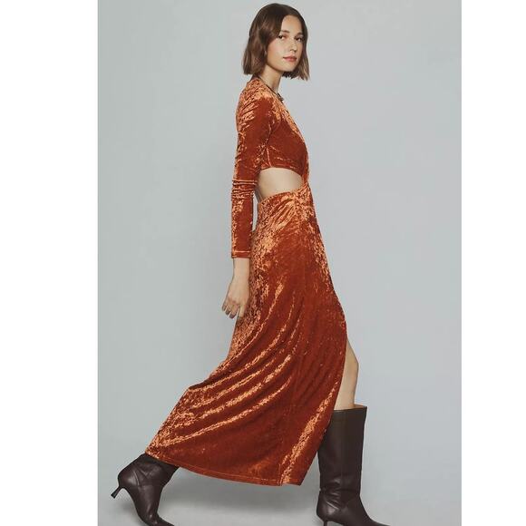 New Anthropologie Significant Other Long-Sleeve Cutout Velvet Midi Dress SZ 10 - Picture 4 of 6